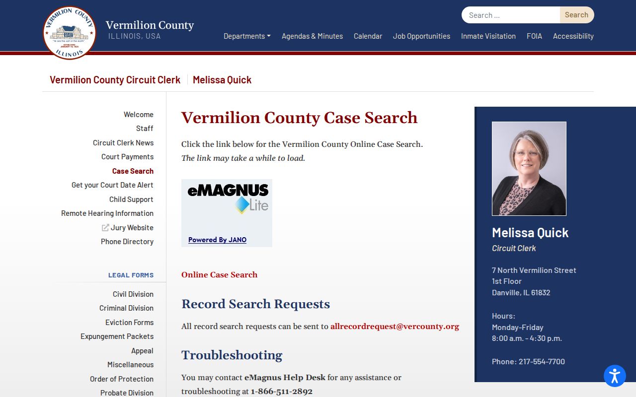 Vermilion County Circuit Clerk case search entry