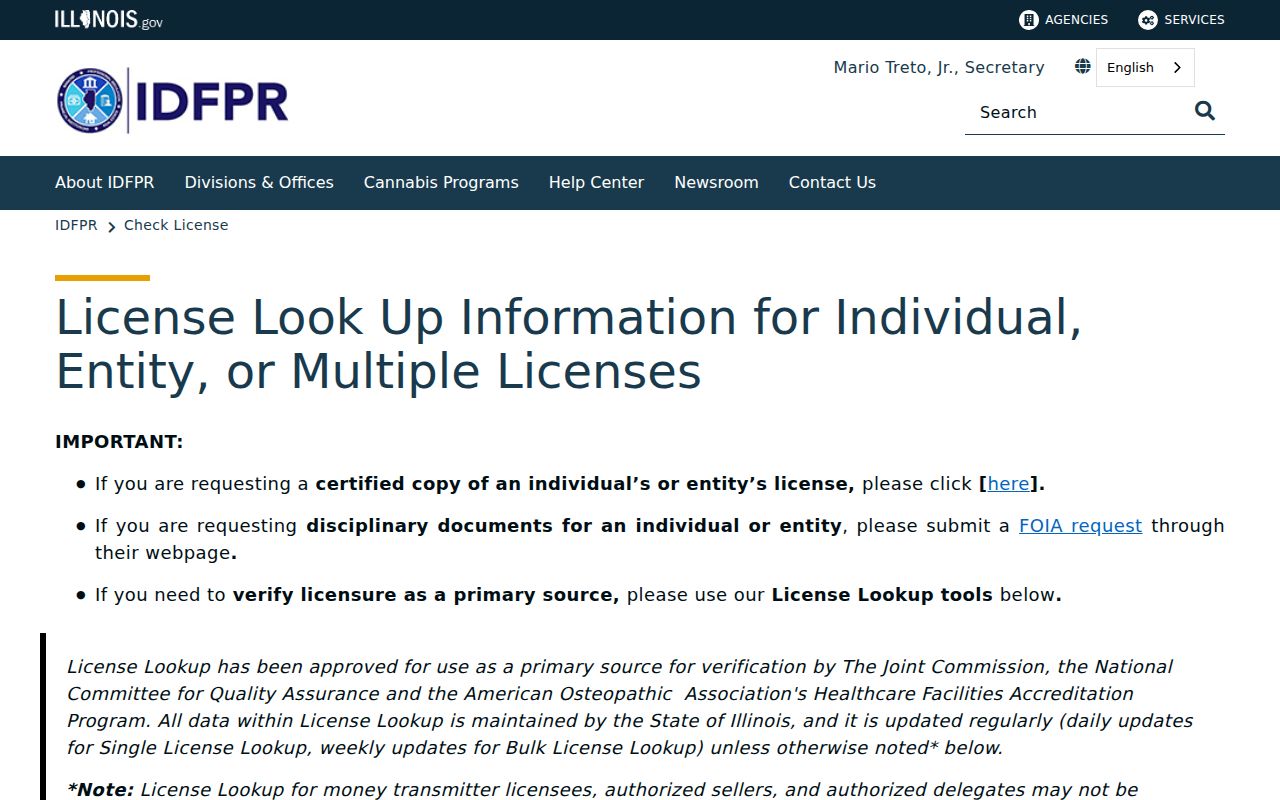 Danville resident lookup using Illinois professional license records