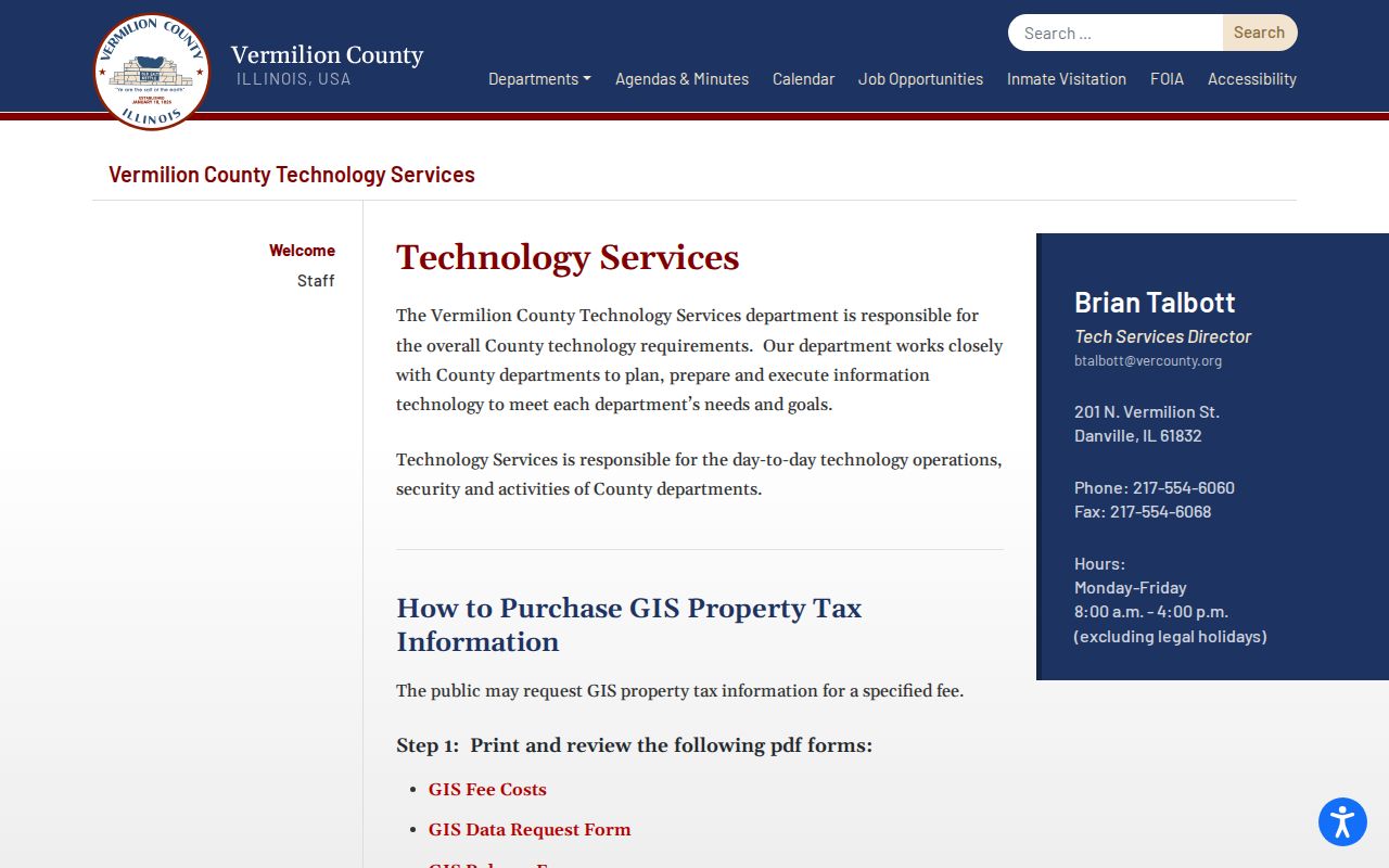 Vermilion County Technology Services GIS request page for Danville street research
